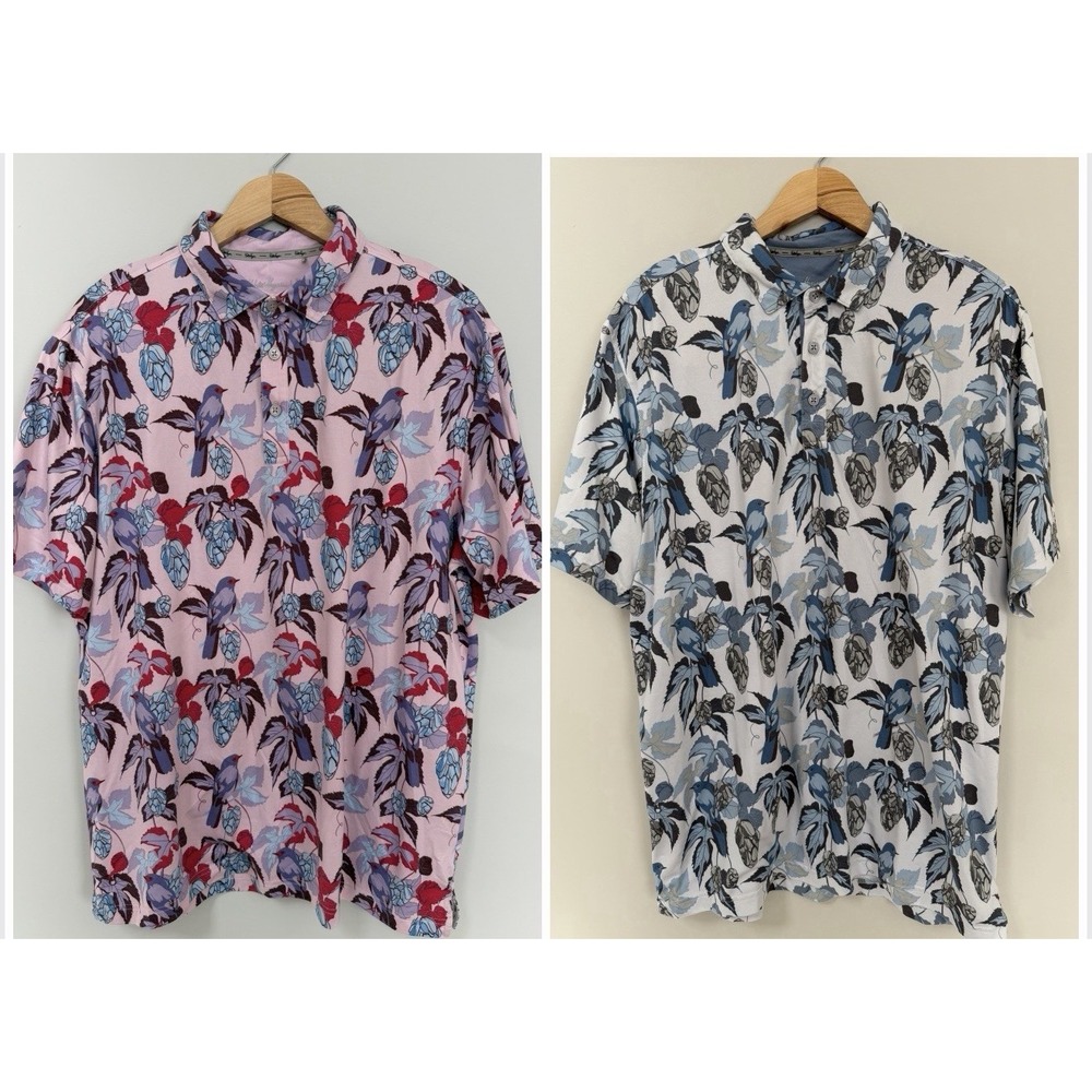 Walter Hagen Polo Floral All Over Print Bird Blue jay Shirt Size XL Lot Of 2‎